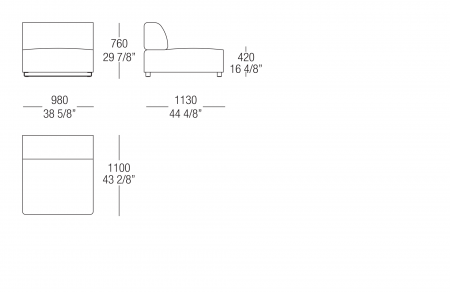 Elemento centrale e terminale L. 980 mm, SX-DX
