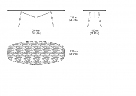 Wood table W.2500 mm