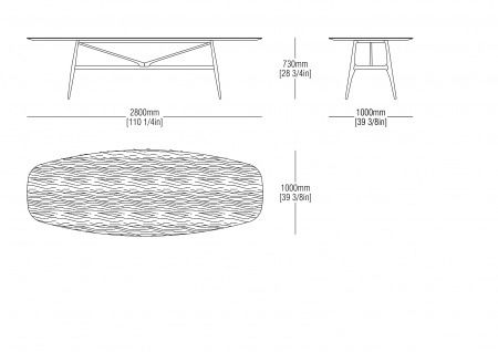 Wood table W.2800 mm